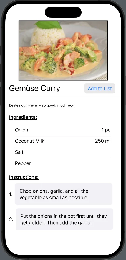 recipe view